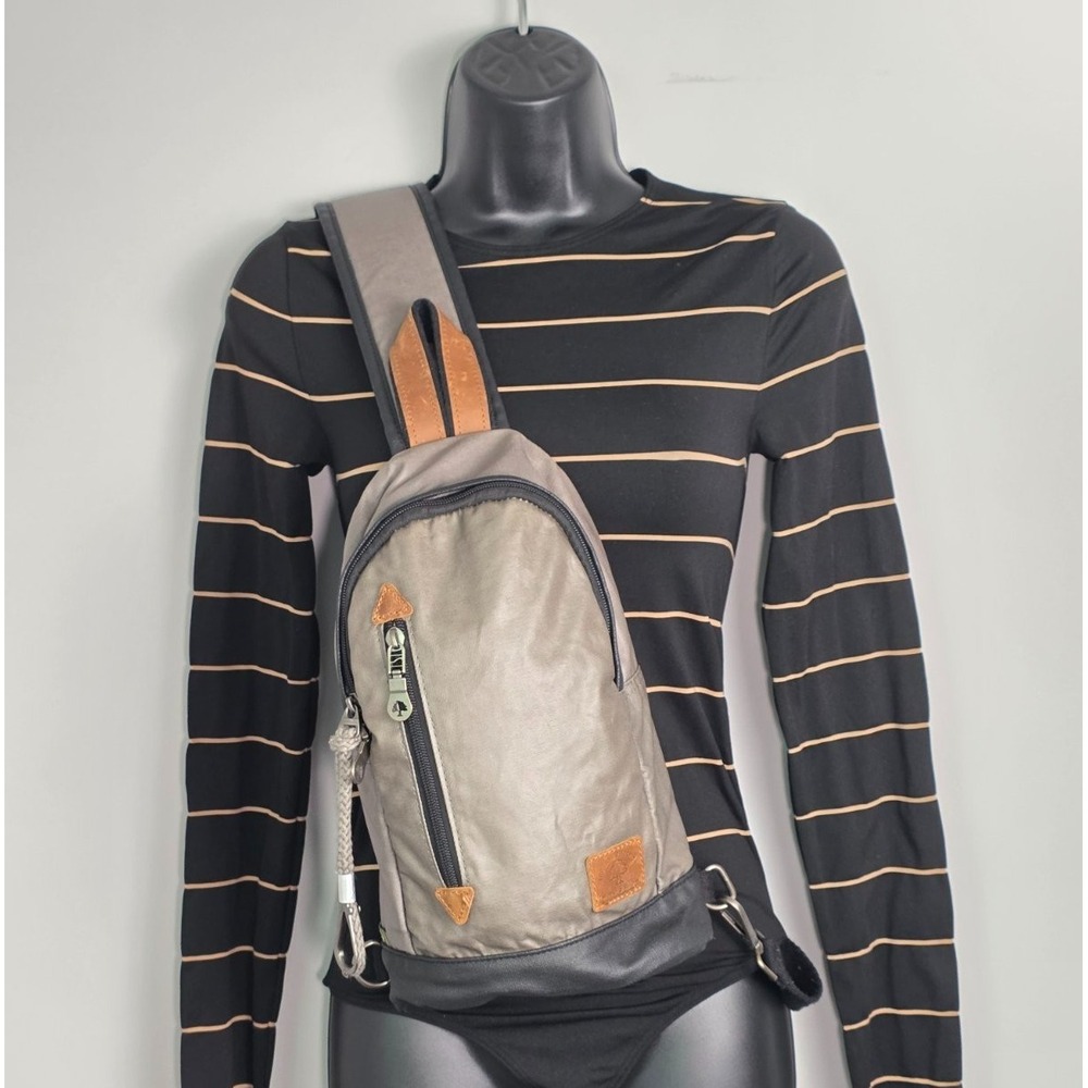 The Same Direction Small One Sling Backpack Gray Black Cotton Crossbody Army Bag